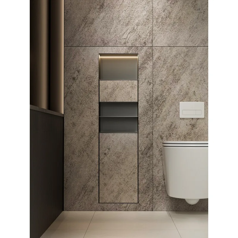 Hidden Stainless Steel Embedded Bathroom Niche Storage Rack For Tissue Box Waste Bin Waterproof Wall Recessed Shower Household