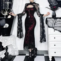 Gothic Sexy Long Fishtail Dress for Women Robe New Spaghetti Strap Sleeveless Backless Ruched Vintage Maxi Dress Vestidos