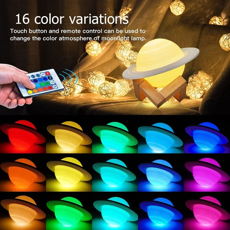 

Saturn LED Touch Moon Lamp, USB Rechargeable Night Light, Home Bedside Decoration, Kids Gift, 16 Colors