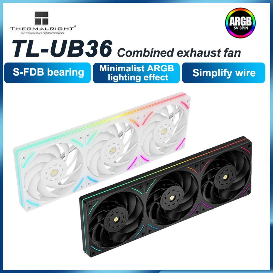 

Thermalright TL-UB36 Охлаждающий вентилятор корпуса ARGB Тихий тройной вентилятор Вентиляторы корпуса с высоким потоком воздуха для настольных компьютеров Охлаждающие вентиляторы
