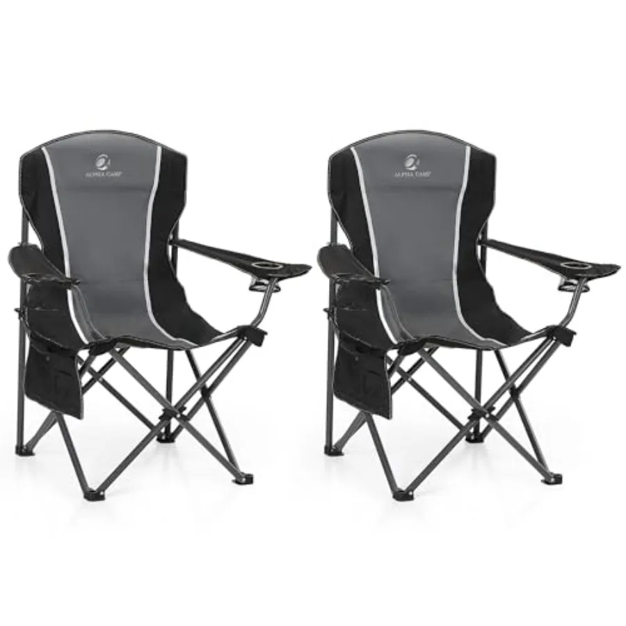 

Складное кресло для кемпинга ALPHA CAMP увеличенного размера - прочная стальная рама, выдерживает до 350 фунтов, складные подлокотники с подстаканником, четырехножное.