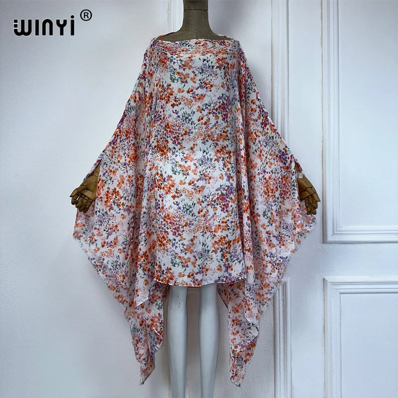 Winyi Afrika Strandjurk Bloemenprint Sexy Jurk Vrouwen Elegant Gewaad Midden-Oosten Vrouwelijke Kaftan Abayas Dubai Luxe Strand Cover Up