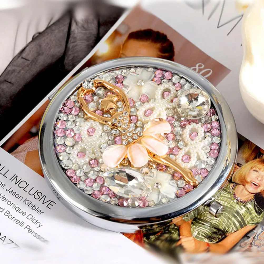 

Двустороннее зеркало для макияжа со стразами, креативное складное увеличительное карманное портативное дорожное маленькое зеркальце для женщин