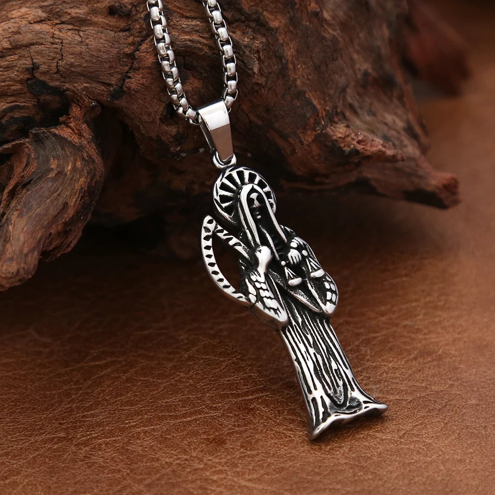 Gothic Vintage Halloween Sickle Death Pendant Necklace for Men Unique Creative Stainless Steel Amulet Fashion Jewelry Wholesale