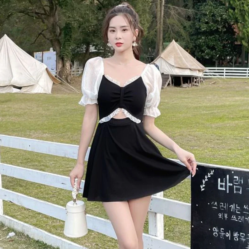 Cover-ups femmes Patchwork Kawaii décontracté Style japonais Chic tendre vacances maillots de bain esthétique mode basique été taille haute