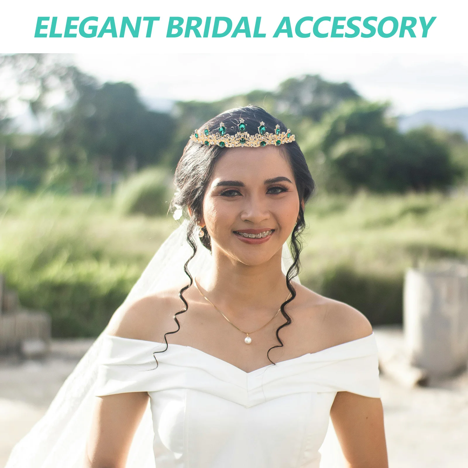 حجر الراين تاج الزفاف عقال كريستال الأميرة الزفاف إكسسوارات الشعر العروس هيربيسي حفلة حجر الراين تاج أخضر #3