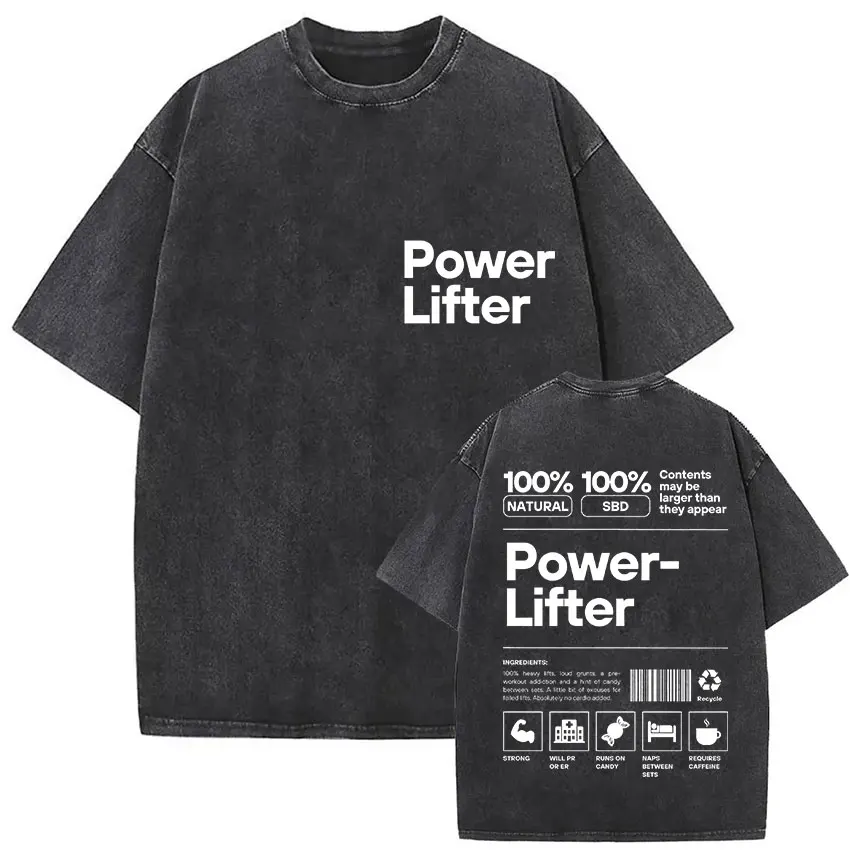 

Vintage Washed Power Lifter Pump Cover Funny Gym Print T Shirts Men Women 100% Cotton Short Sleeve T-shirt Tops Clothing Tshirt