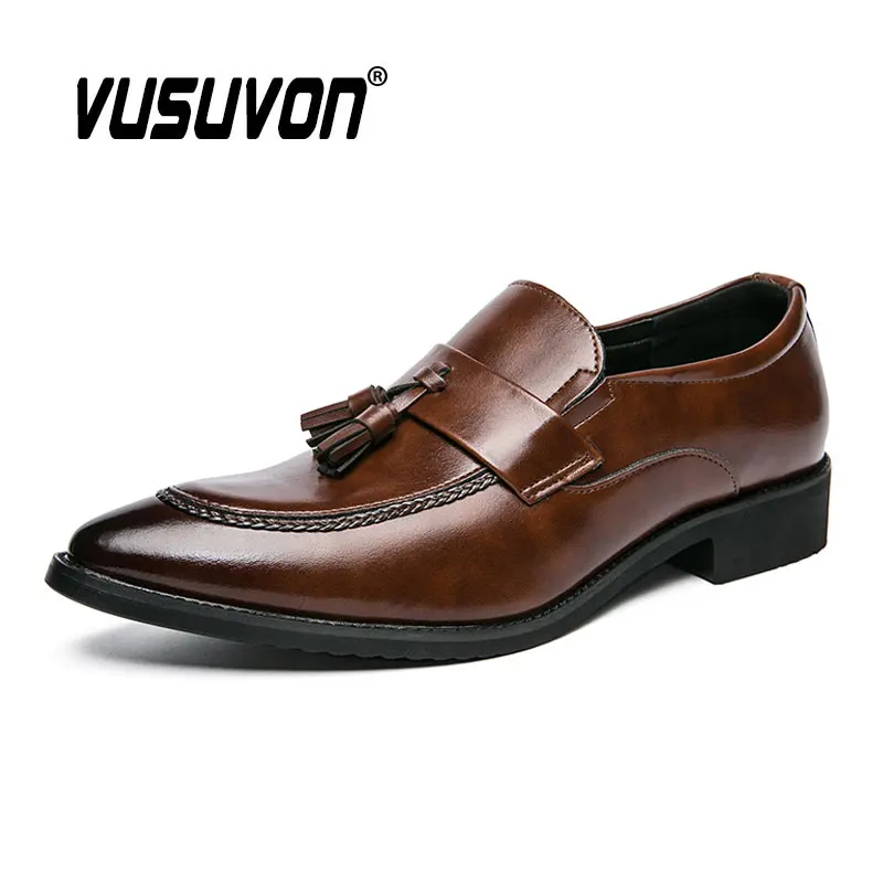 Men Tassels Loafers Shoes Dress Hot Sale Formal Casual Wedding Brand Black Fashion Leather Big Size 38-48 Work Flats