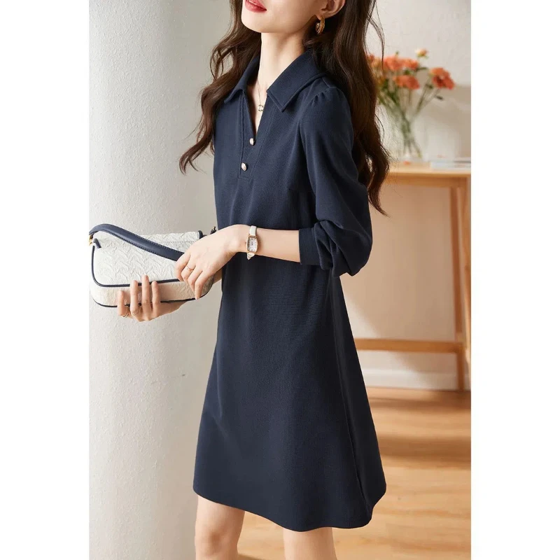 Casual Polo Collar Dress Women Spring and Autumn New Casual Simple Versatile Feminine Temperament Long Sleeved Sanitary Dress