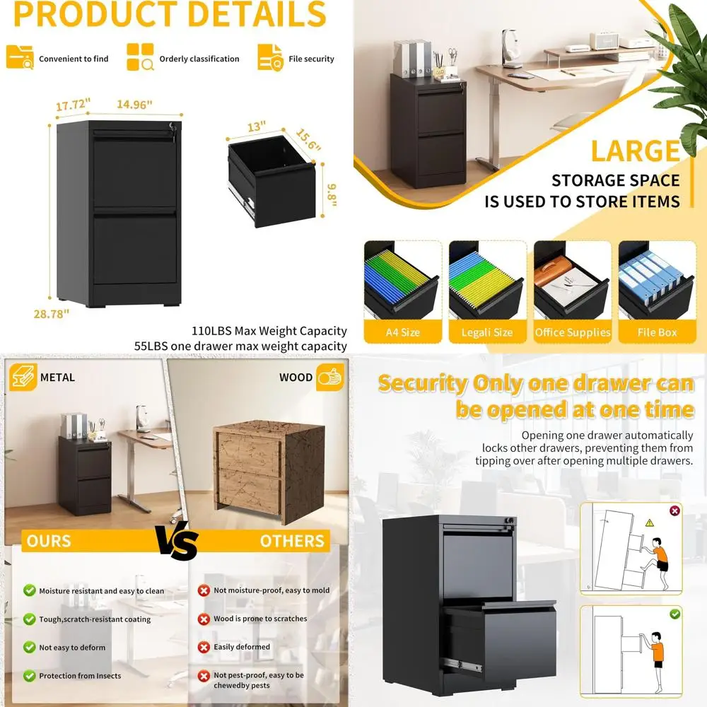 

Металлический вертикальный шкаф для документов на 18 ящиков с замком, для дома и офиса, формат А4/Letter, 2-х ярусный стальной органайзер, требуется сборка