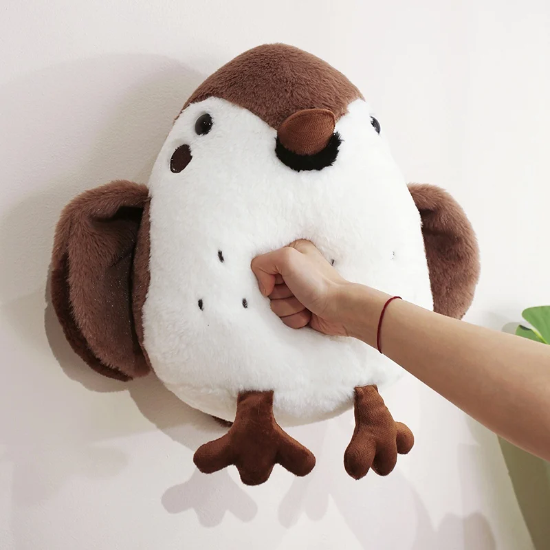 Fuzzy Ball Shape Bird Plush Toy Stuffed Fatty Sparrow Titmouse Cartoon Animal Pillow Decoration Companion Men Gift