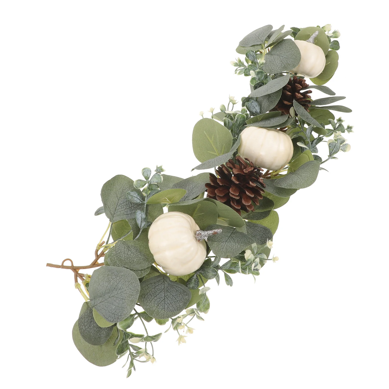 

1Pcs Fake Eucalyptus Leaves Pendant with White Pumpkin Halloween Props Natural Look Holiday Wall Decor for Living Room Bedroom