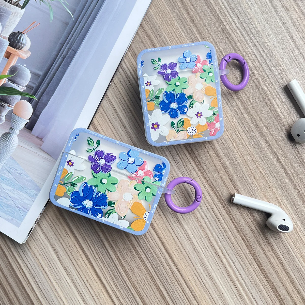 Ins Korean Star Moon Case for Apple AirPods Pro 2nd Case Flower Floral Girls Square Cover for AirPods 1 2 3 Cases With Keychain