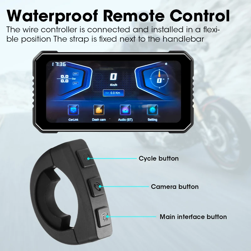 Srnubi 6.25" Portable Digital Motorcycle Dashboard GPS Navigation Display Screen Wireless CarPlay Moto Android Auto TPMS Monitor