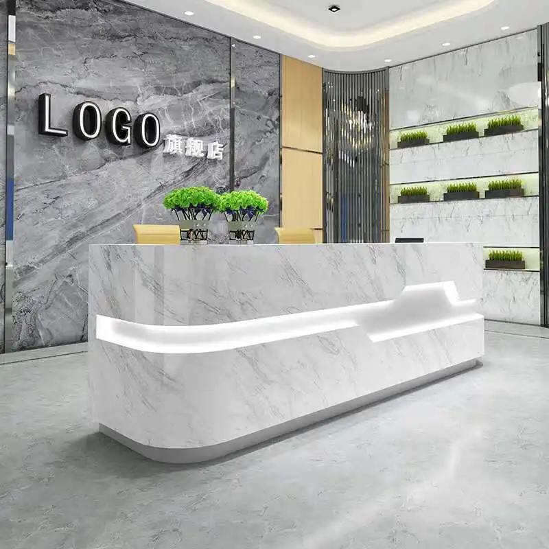 

Luxury Two People Reception Desks Business Light Luxury L Shaped Stands Reception Desks Design White Scrivania Office Furniture