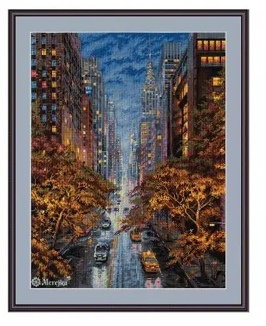 Lovely Counted Cross Stitch Kit, City Night View, Rain Street, Busy, Top Quality, Merejka_K-172