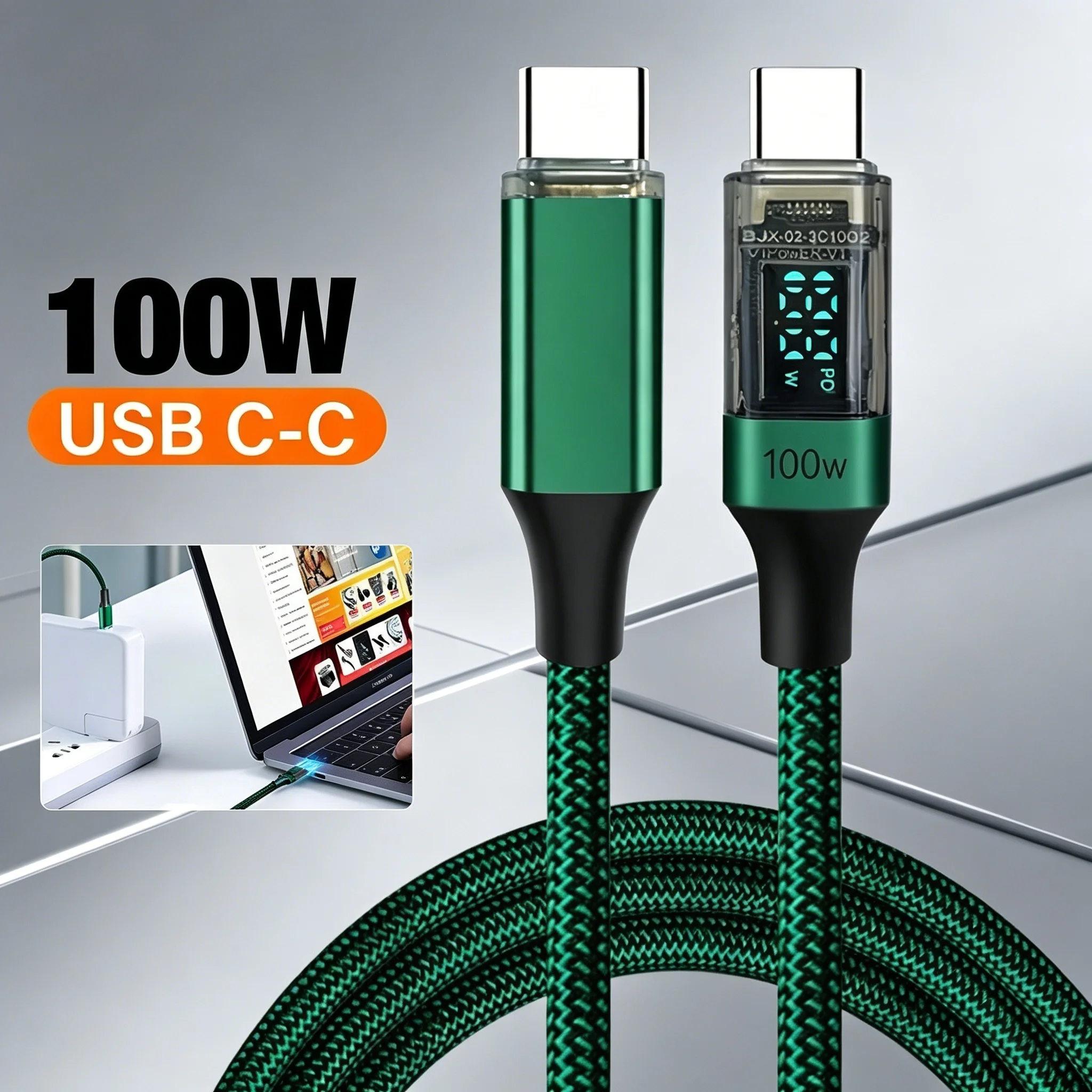 100W Type C to Type C Fast Charging Cable Type C Digital Display Data Cord QC3.0 Fast Charging Cord For iPhone 17 Samsung Xiaomi