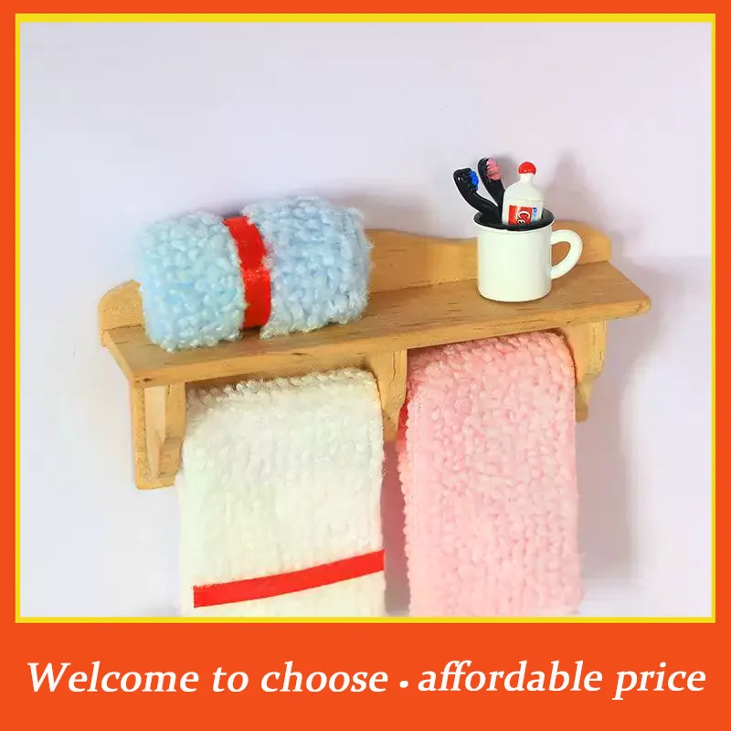 1Set new 1/12Dollhouse Towel Rack Doll Accessories Scene Model Toys Mini Cosmetics Shelf Miniature Wooden Furniture Bathroom Kit
