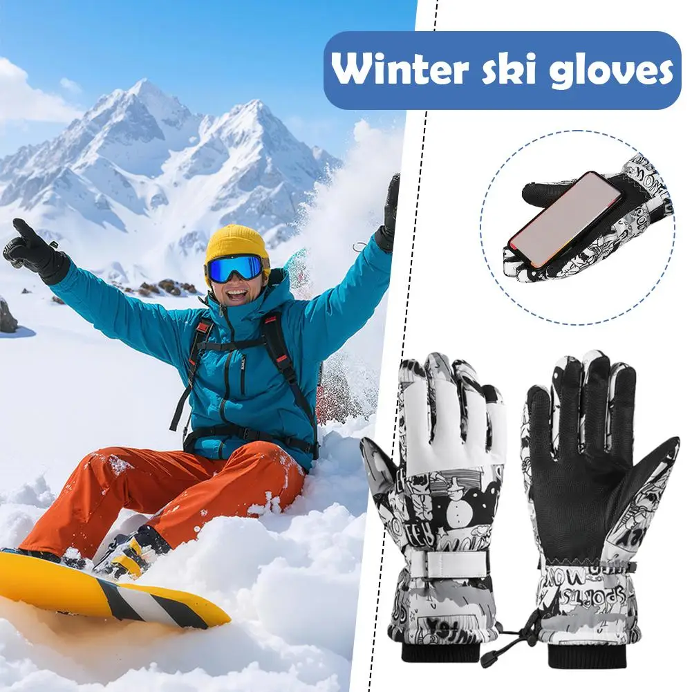 

Waterproof Cold-Resistant Touch Screen Ski Gloves - Thick Velvet Warm Five-Finger Gloves For Women Men Winter Cycling Outdoor