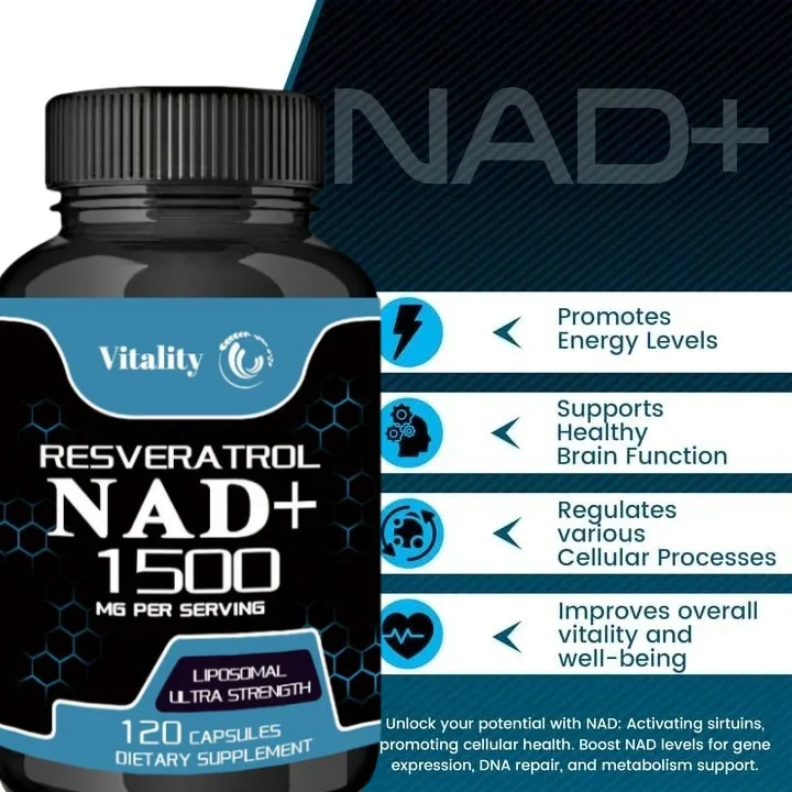 NAD supplement, 1500mg liposome NAD+resveratrol containing supplement, Nad Plus promoting supplement - supporting cell health