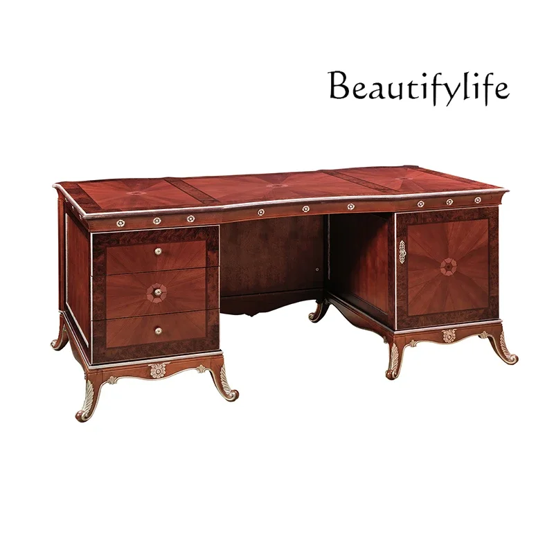 R European Classical Solid Wood Carving Flower Dabantai Villa Large Apartment Veneer Parquet Office Bookcase Desk