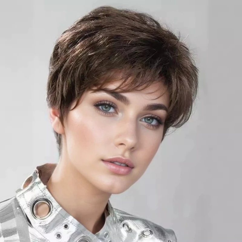 

Женский короткий кудрявый синтетический парик, прямые волосы, естественная текстура, объемный парик для женщин среднего и старшего возраста