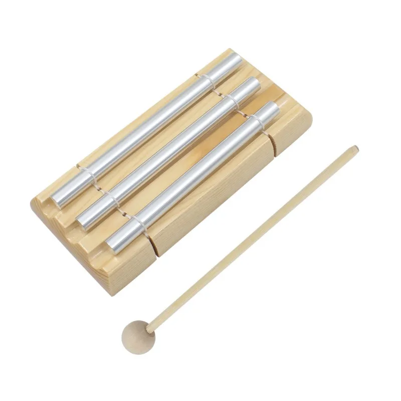 Three Tone Chime Bell with Mallet Trio Hand Chime Long Resonance Wooden Hand-held Chimes Pure Tone for Prayer Musical Chime Wood