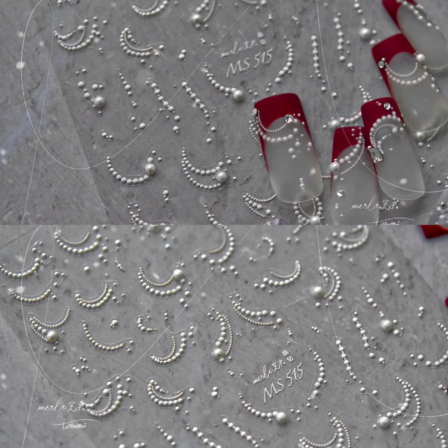 1 قطعة 5D اللؤلؤ الأبيض الخطوط الفرنسية مسمار الفن ملصق أنيق فاخر اللؤلؤ سلسلة مسمار ملصق مائي ذاتية اللصق مانيكير نقل المنزلق #4