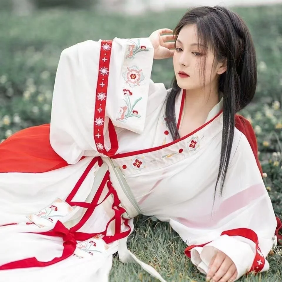 Modern Hanfu Mulheres Vestido Tradicional Chinês Kimono Ancient Tang Dynasty Set Traje Hanbok Fada Linda Divina Menina Vestido