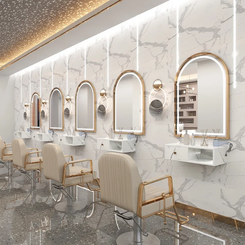 Wall-mounted mirror cabinet integrated mirror table special barber shop perm and dyeing area LED mirror table beauty with light