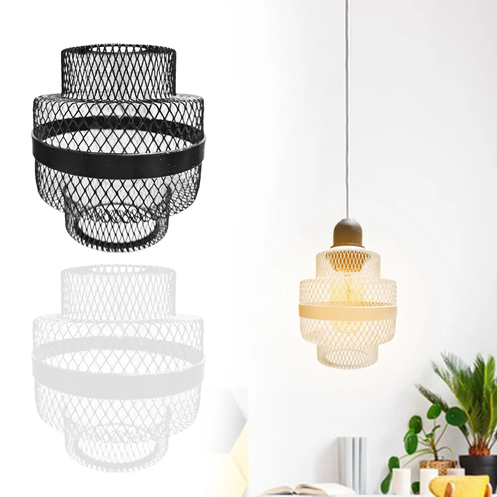 Hanging Bell Lamp Shade Frame Metal Wire Cage Cover for Dining Room Chandelier Decor