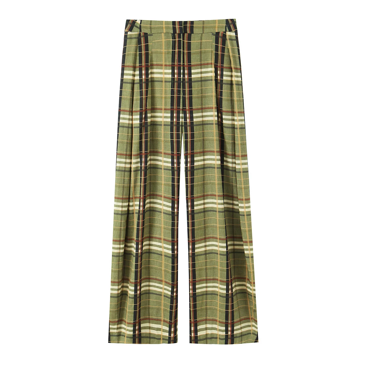 ZEVITY 2026 New Women Vintage Color Match Plaid Print Wide Leg Straight Pants Female Casual Slim Long Trousers Mujer P9519