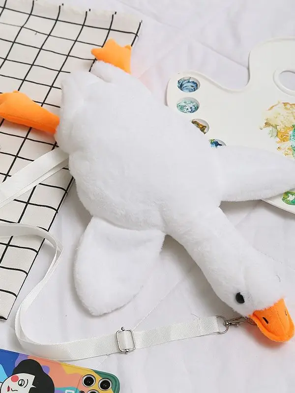 Cartoon Cute Big White Goose Plush Doll Shoulder Bag 2024 New Fashion Creative Animal Yellow Goose Plush Crossbody Bag Best Gift