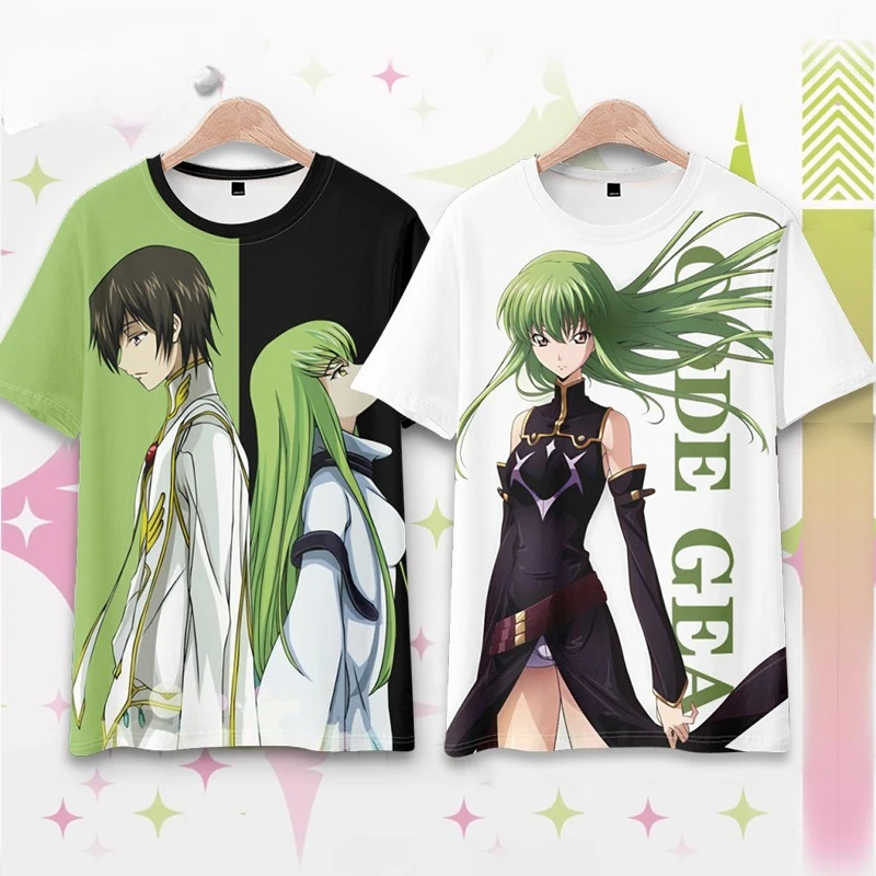 Camiseta de anime Geass con código de ventas calientes Lelouch y CC. Impresión de personajes con un diseño inspirado en Bandai único que proporciona fanáticos del anime