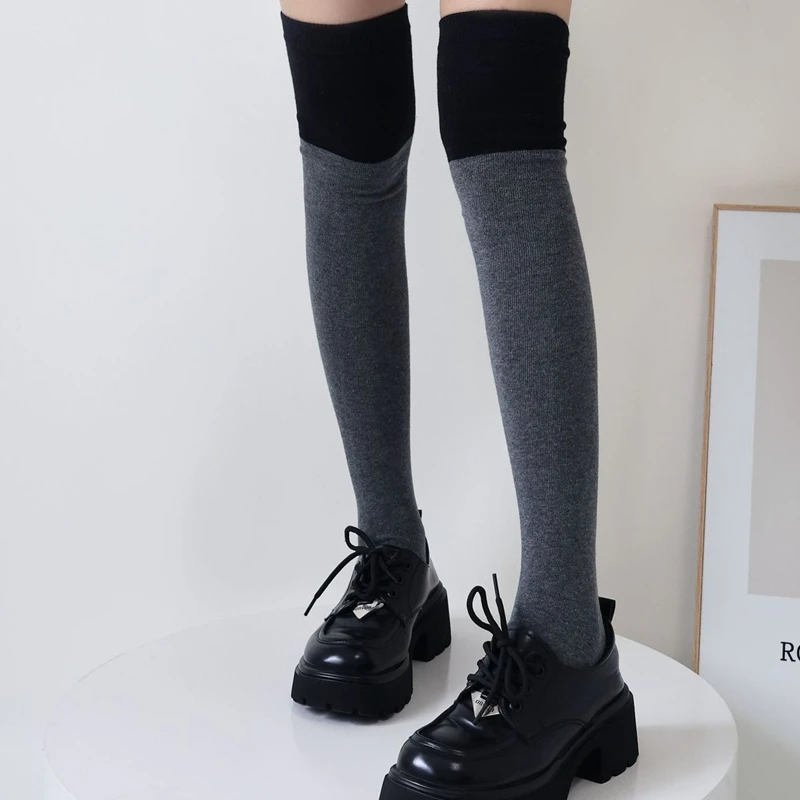 Mixed Colors High Stocks Fashion Women Knitted Cotton Long Tube Stockings Female Winter Autumn Spring Over Knee Thigh Scoks