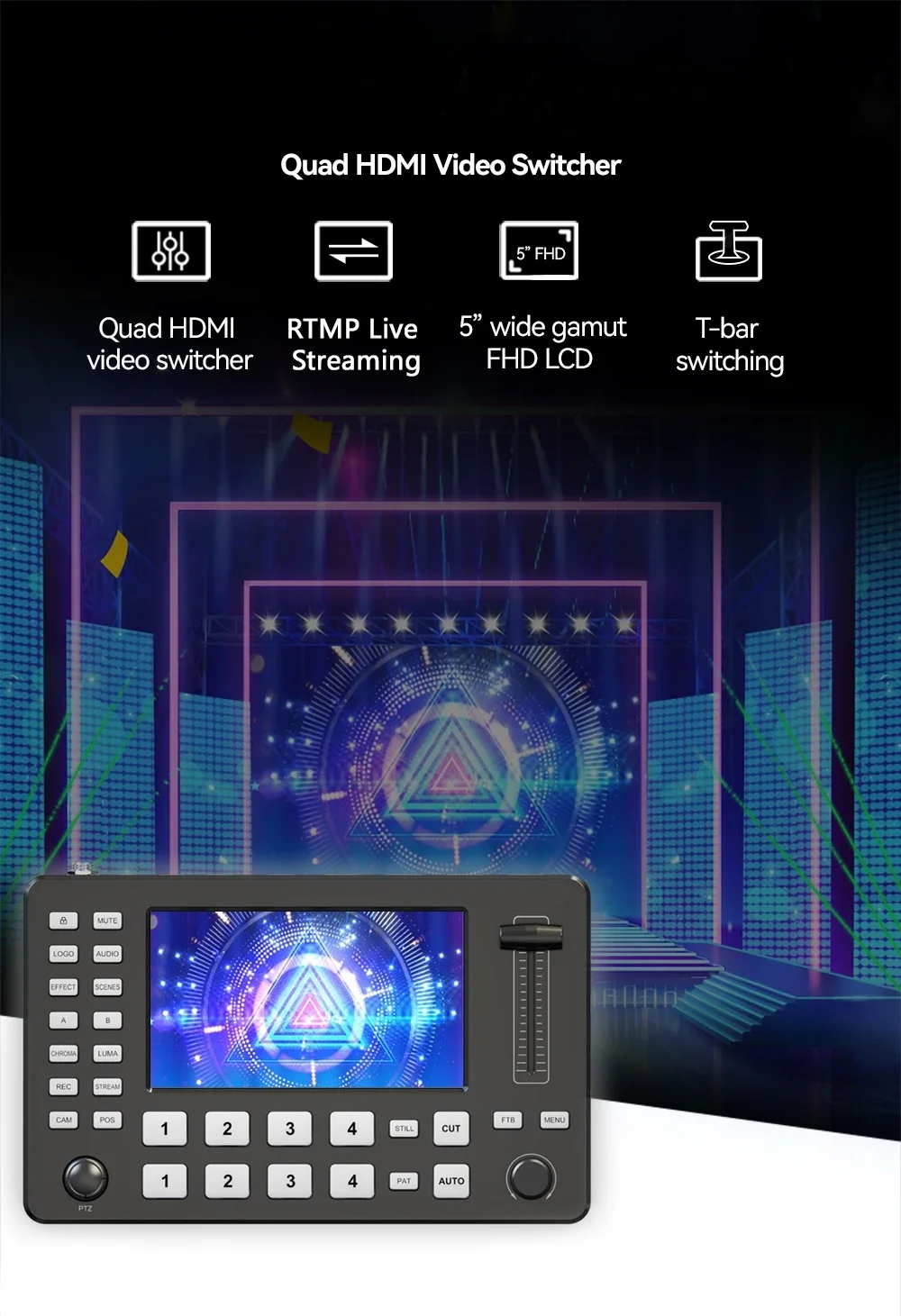 Quad Broadcast Video Streaming Switcher Video Vmix&OBS Switcher 4 Channels Live Stream Mixer Video Switcher For Live Broadcast