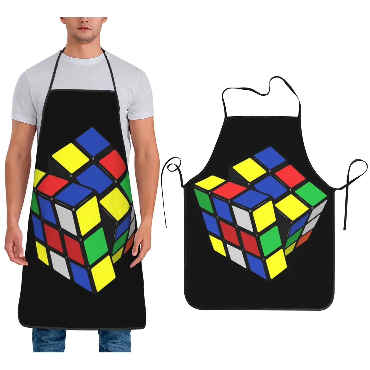 

Фартук с иллюстрацией кубика Рубика, фартук для шеф-повара, кулинарии, кухни, нагрудник без рукавов, кухонный фартук для уборки для женщин и мужчин, садоводство