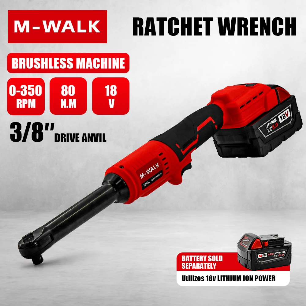 Extended Electric Ratchet Cordless 90 Degree Right Angle Torque Lithium-Ion Wrench Auto Repair Tool For Milwaukee 18V Battery