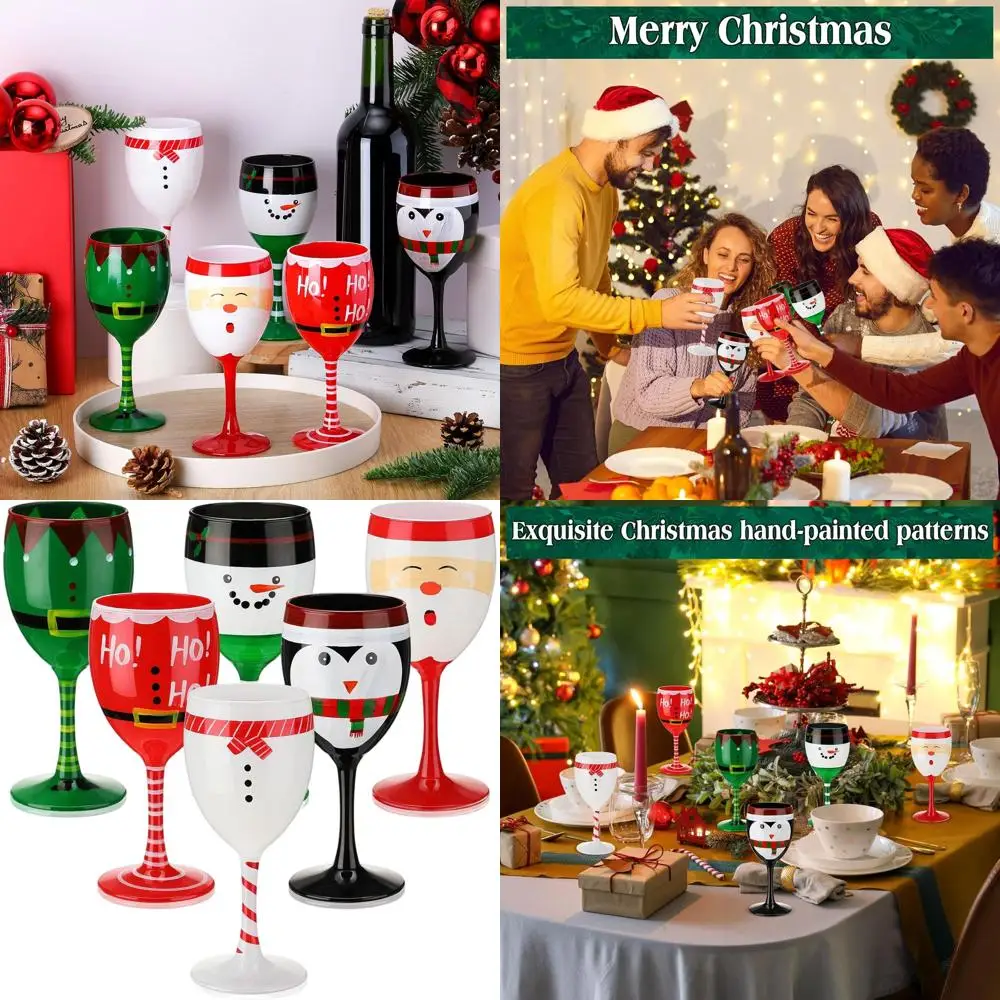 

Набор из 6-х рождественских бокалов для вина - праздничная посуда для напитков на 6,58 унций для праздничных вечеринок и семейных встреч (Снеговик Санта-Клауса)