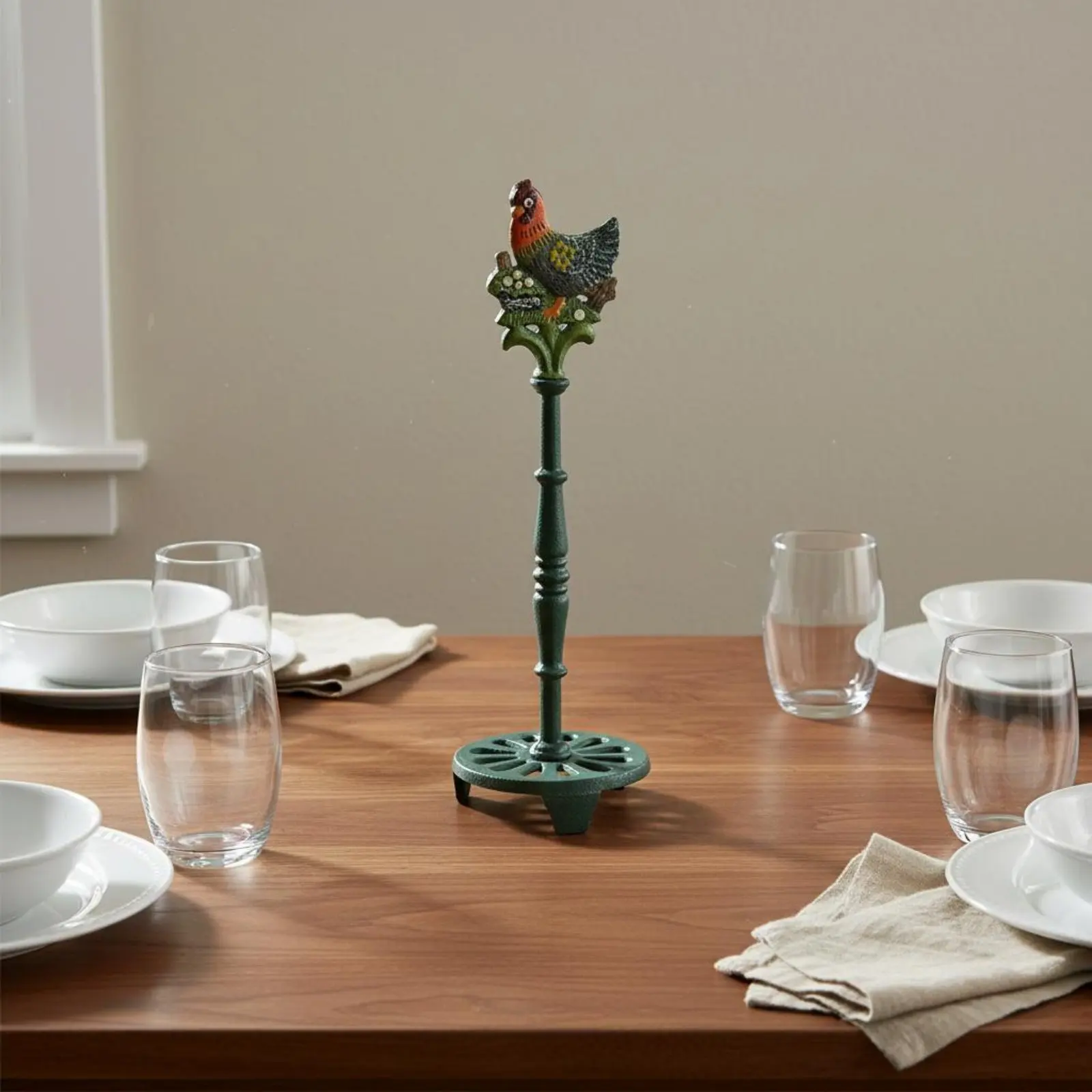 Cast Iron Hen Paper Towel Stand Decorative Farmhouse Chicken Paper Towel Holder for Dining Room