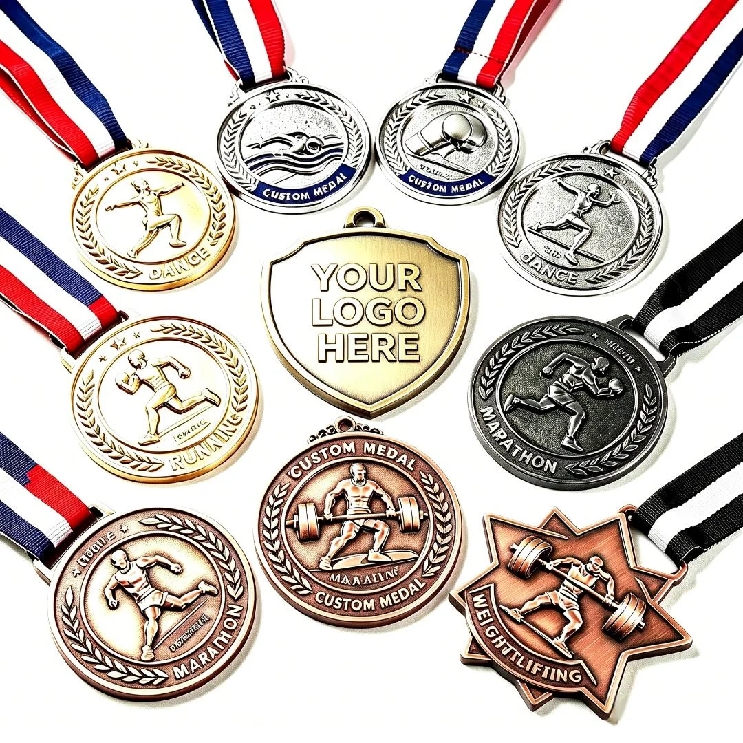 Champion Metal Medal, Custom Competition Medal With Fabric Lanyards, Engraved Logo Medal for Marathon Boxing Dance Weightlifting