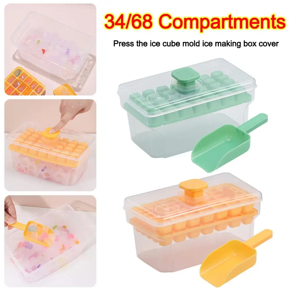 

Новая форма для кубиков льда с 34/68 отделениями и крышкой, инструмент для льда, домашний ящик для льда, пресс-тип, коробки для льда, подарки