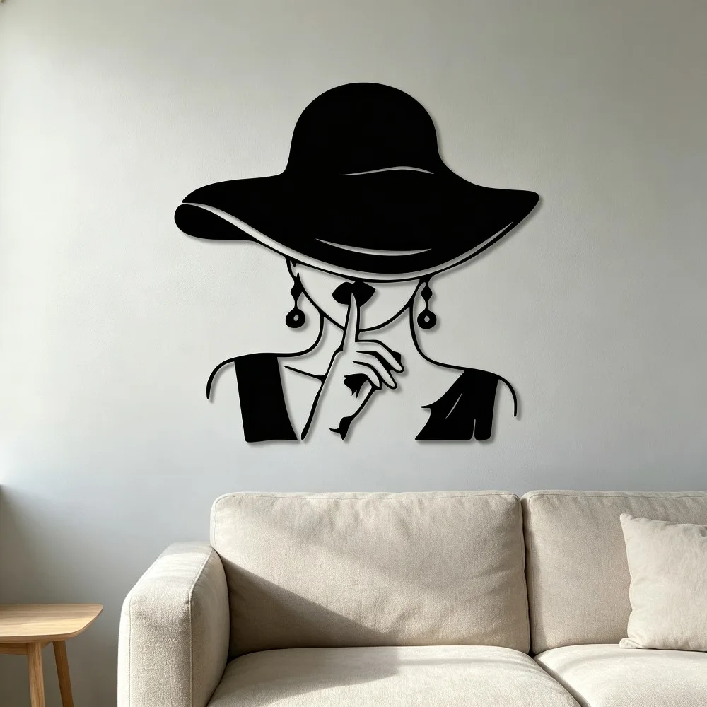 CIFBUY Iron Art Wall Decor Elegant Woman Hat Finger Lip 2D Flat Wall Art For Living Room Bedroom Office Dining Room Decoration