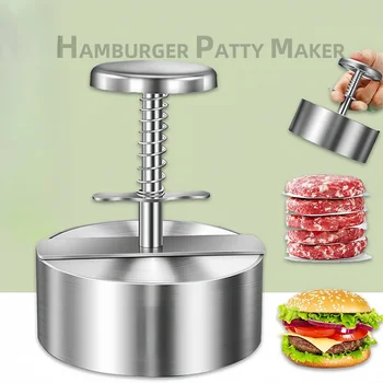 Hamburger Patty Maker Press 304 Stainless Steel Non-Stick Round Manual Rice Ball Mold Thickness Adjusted Kitchen Beef BBQ Tools