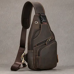 Leather Men's Chest Bags iPad Mini Cow Leather Shoulder Bags Casual Sporty Male Anti Theft Chest Pack Slim Bag For Men