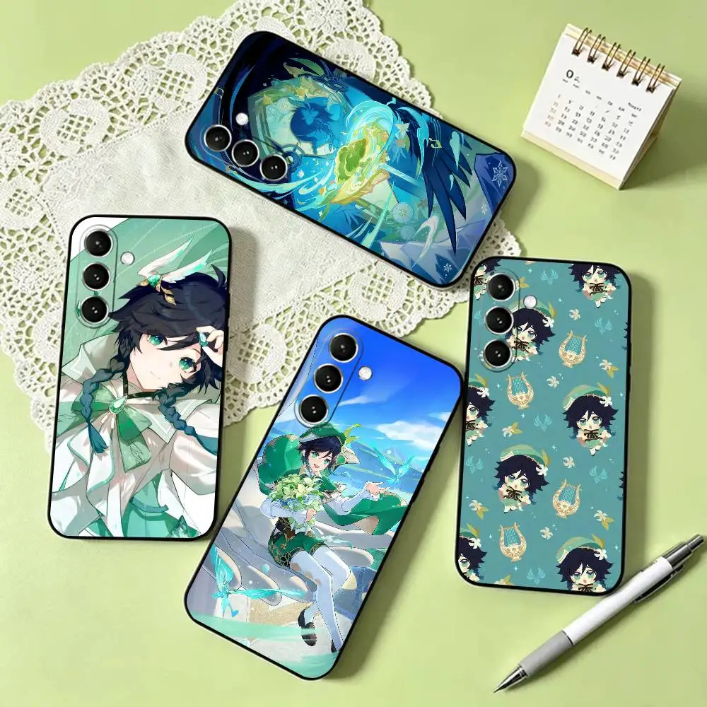 V-Venti Barbatos Genshin Phone Case Black Silicone Soft For Samsung Galaxy A73,A72,A71,A70,A53,A52,A51