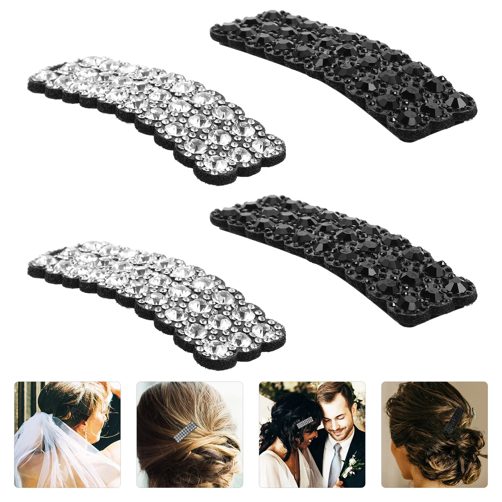 

4pcs Rhinestone Hair Clips Rectangular Sparkling Hairpins Barrettes For Women Wedding Party Daily Styling Clips