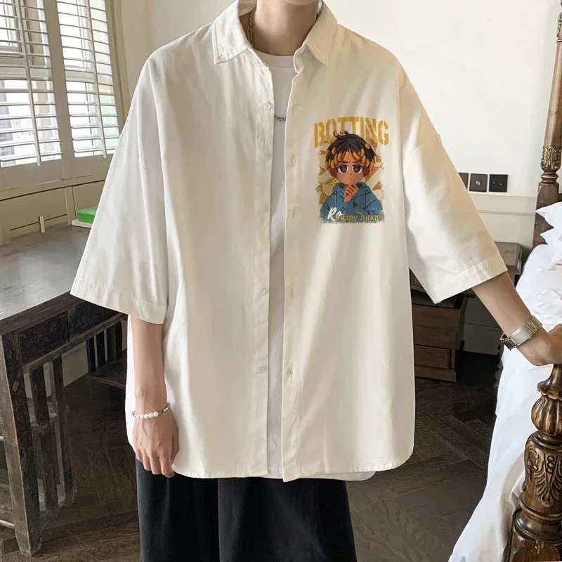 Men's Oversized Shirts Print 5XL Mens Blouse White Oversize Shirt Half Sleeves Summer Casual Wear for Men New Clothing image 2