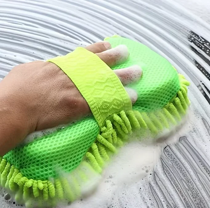 1PC Microfiber Car Wash Sponge Auto Cleaning Detailing Brush Washing Towel with Styling Gloves - Car Care Accessory