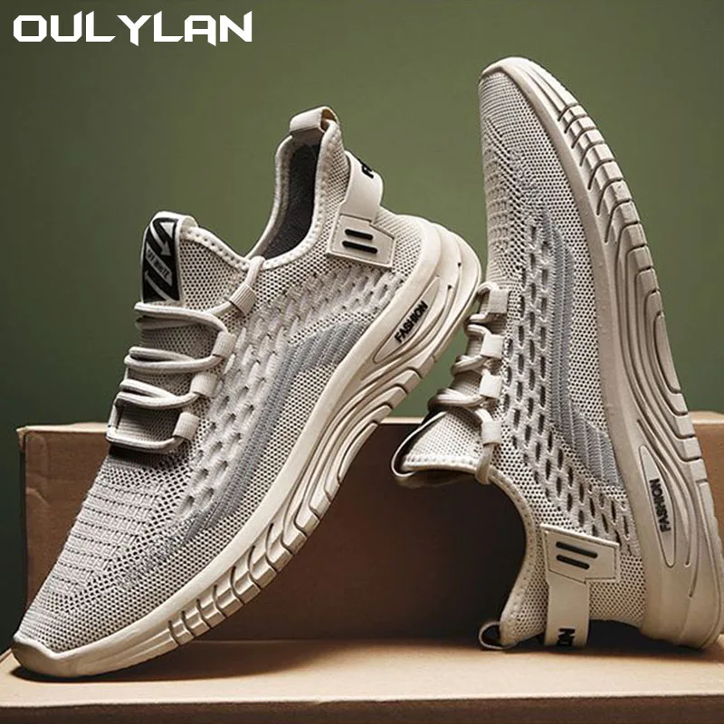 Men Sports Shoes Flat Bottom Lightweight Slip On Soft Elastic  Fly Mesh Breathable Male Sneakers Running Newest